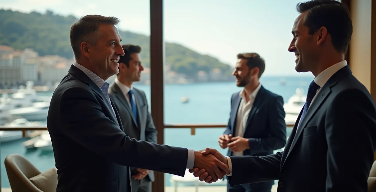 Exclusive networking event at Monaco yacht club showing industry connections