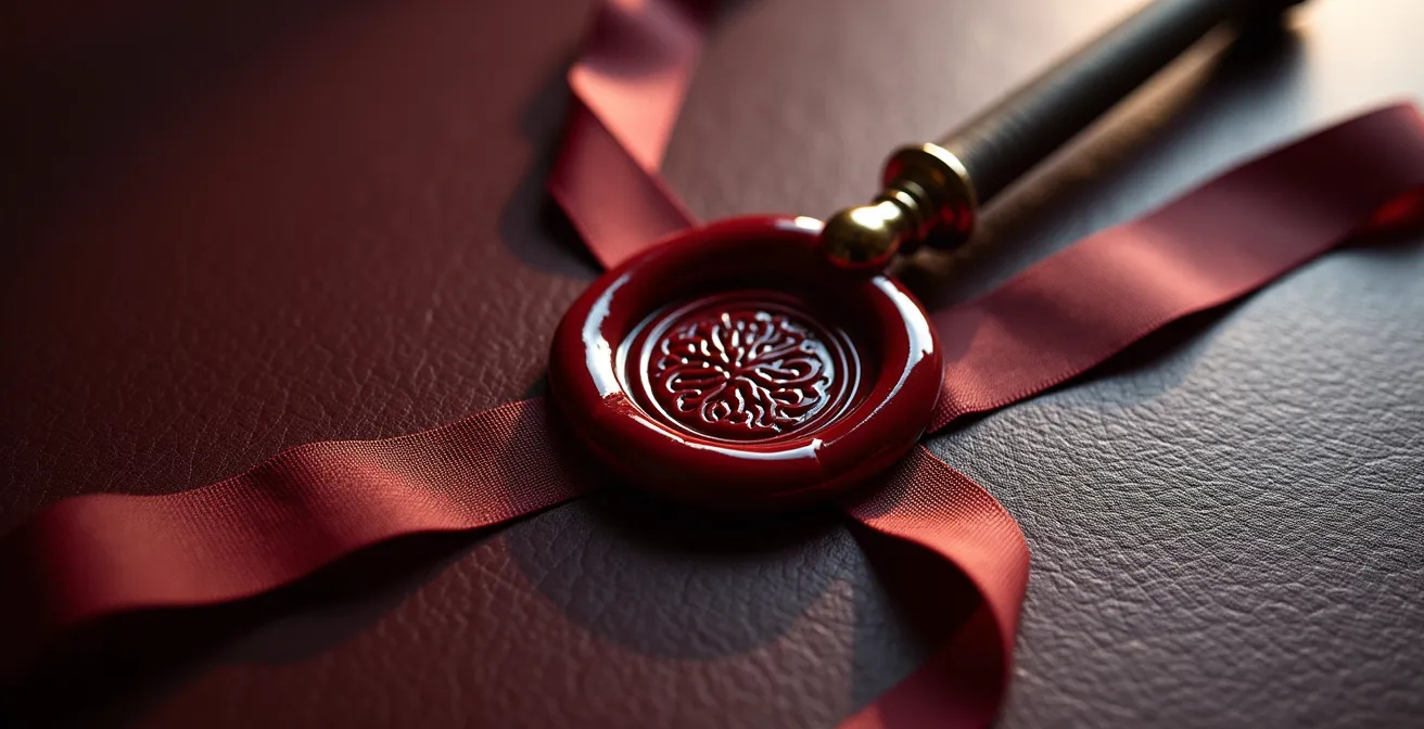 Abstract composition of official seals and stamps without readable text